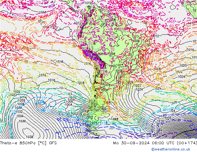 Theta-e 850hPa GFS Po 30.09.2024 06 UTC