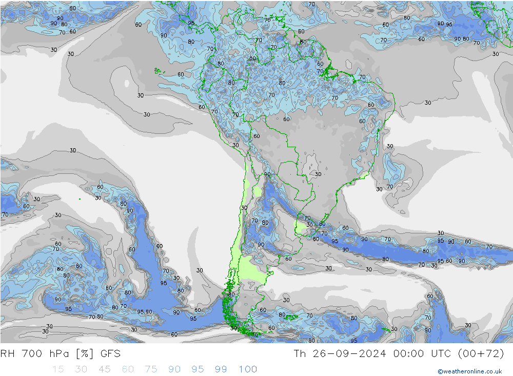 RH 700 hPa GFS Čt 26.09.2024 00 UTC