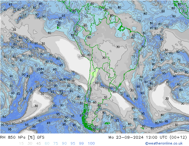 RH 850 hPa GFS Mo 23.09.2024 12 UTC