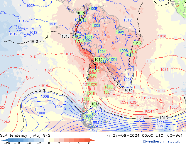 Tendenza di Pressione GFS ven 27.09.2024 00 UTC