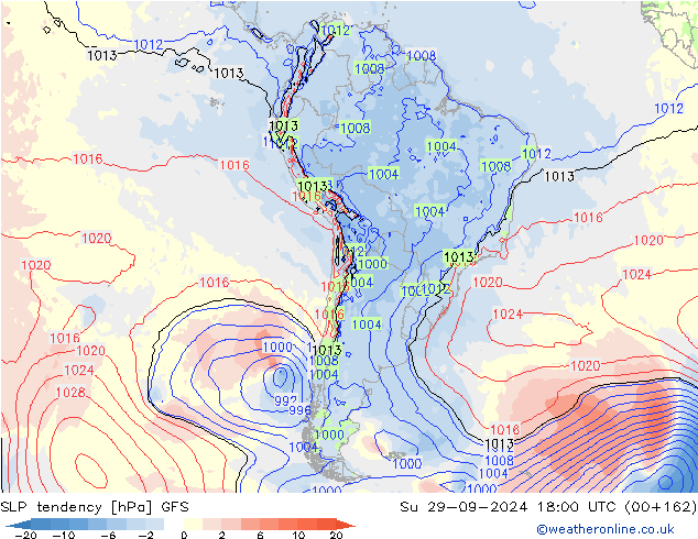 SLP tendency GFS Dom 29.09.2024 18 UTC