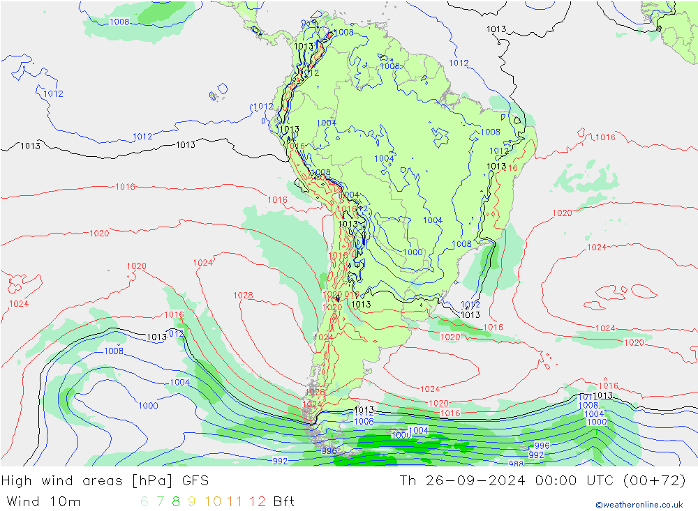 Windvelden GFS do 26.09.2024 00 UTC