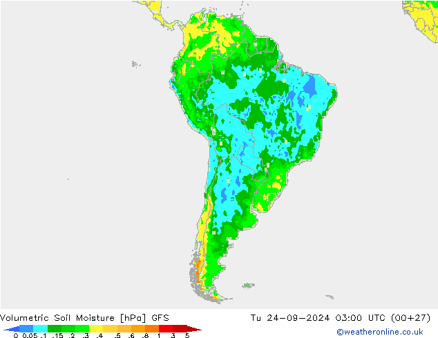 Volumetrisch bodemvocht GFS di 24.09.2024 03 UTC