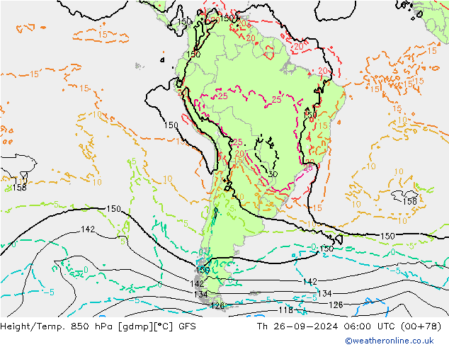 Height/Temp. 850 hPa GFS  26.09.2024 06 UTC