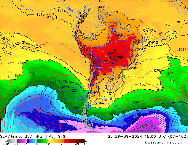 SLP/Temp. 850 hPa GFS dim 29.09.2024 18 UTC