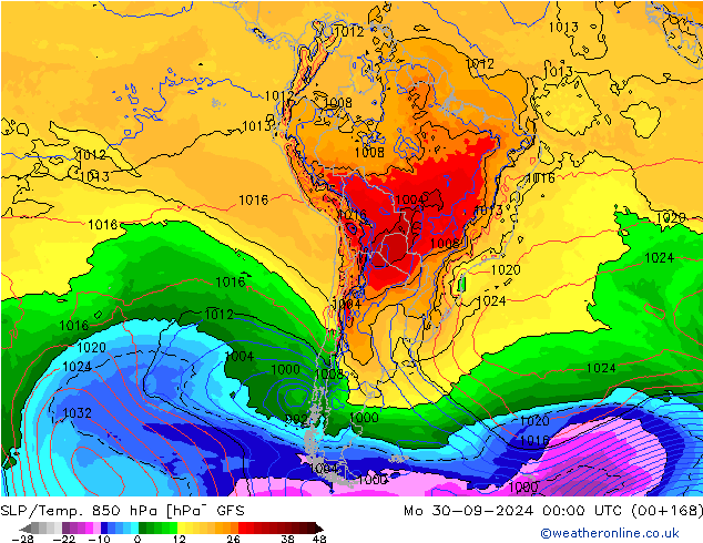 SLP/Temp. 850 hPa GFS ma 30.09.2024 00 UTC