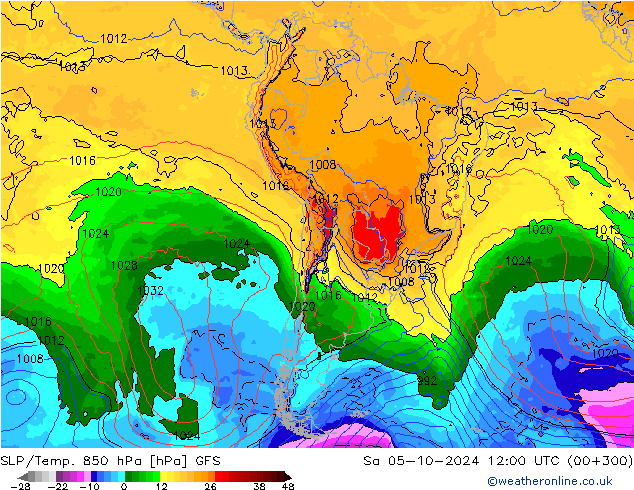 SLP/Temp. 850 hPa GFS Sa 05.10.2024 12 UTC