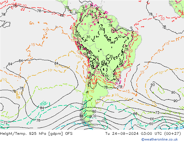 Hoogte/Temp. 925 hPa GFS di 24.09.2024 03 UTC