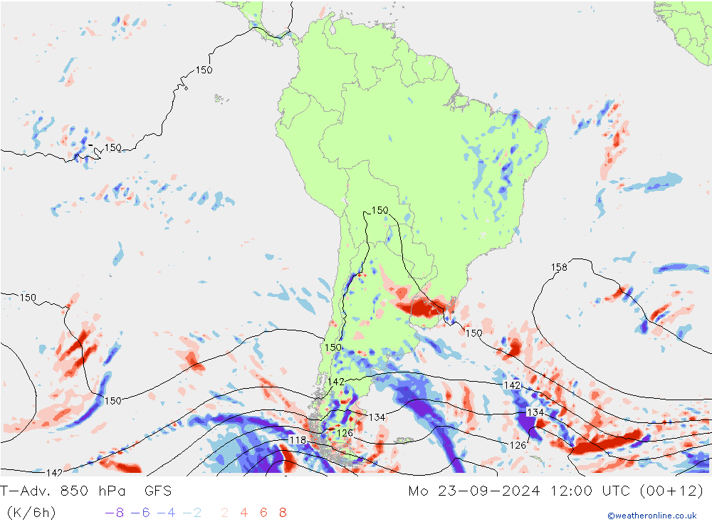 T-Adv. 850 hPa GFS lun 23.09.2024 12 UTC