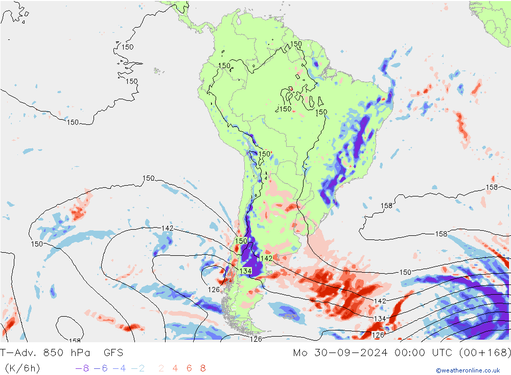 T-Adv. 850 hPa GFS Pzt 30.09.2024 00 UTC