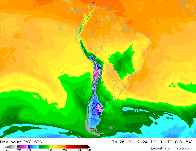 Rosný bod GFS Čt 26.09.2024 12 UTC