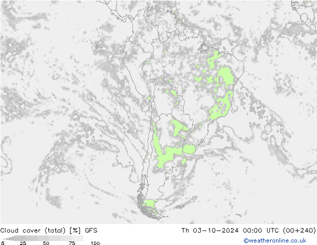 Cloud cover (total) GFS Th 03.10.2024 00 UTC