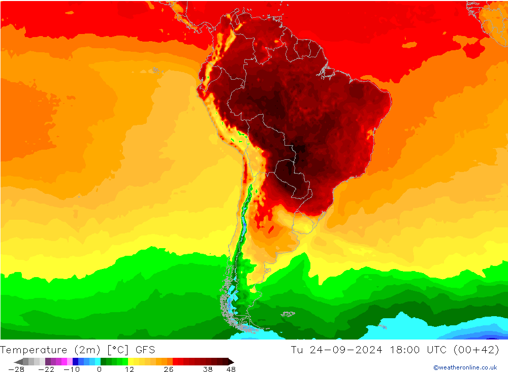 Temperaturkarte (2m) GFS Di 24.09.2024 18 UTC