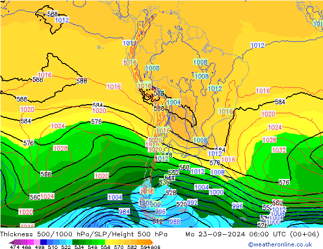 Thck 500-1000hPa GFS pon. 23.09.2024 06 UTC