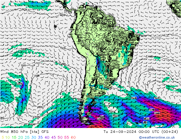 Vento 850 hPa GFS mar 24.09.2024 00 UTC