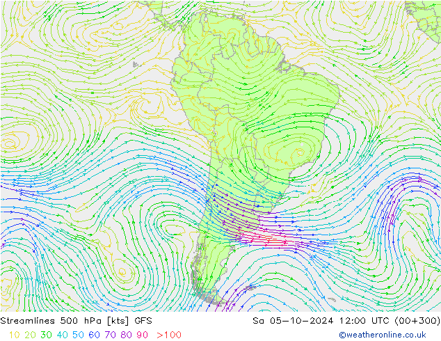 Stromlinien 500 hPa GFS Sa 05.10.2024 12 UTC