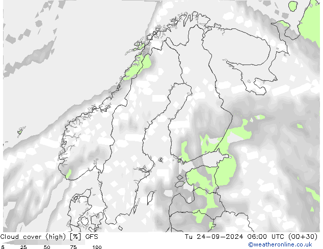 Wolken (hohe) GFS Di 24.09.2024 06 UTC