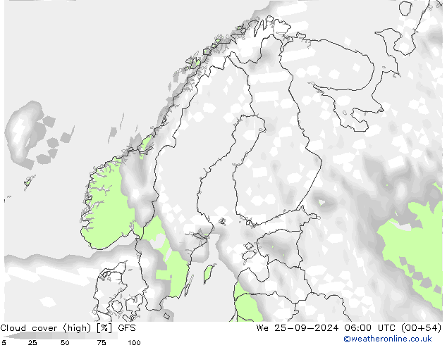 Cloud cover (high) GFS We 25.09.2024 06 UTC