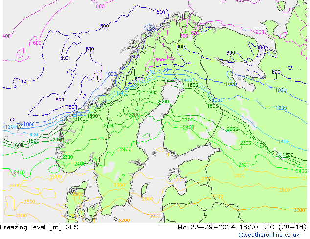 Freezing level GFS Mo 23.09.2024 18 UTC