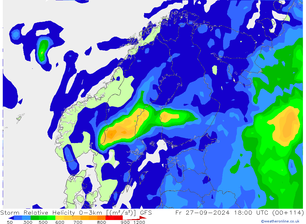 Storm Relative Helicity GFS Fr 27.09.2024 18 UTC