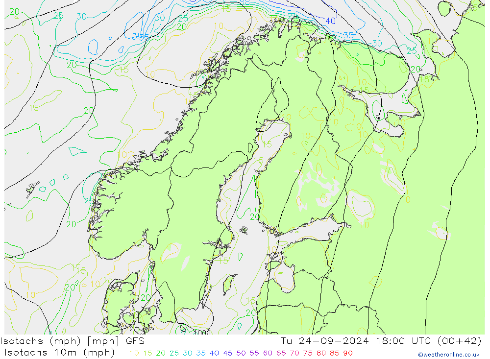 Isotachs (mph) GFS mar 24.09.2024 18 UTC