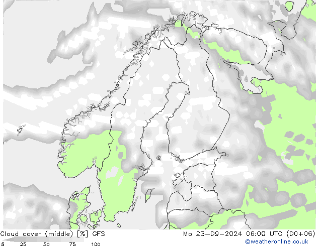 Cloud cover (middle) GFS Mo 23.09.2024 06 UTC