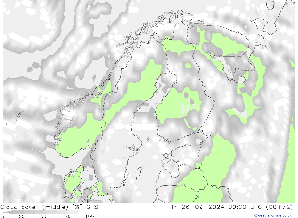 Cloud cover (middle) GFS Th 26.09.2024 00 UTC