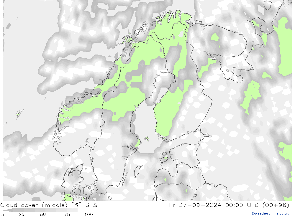 zachmurzenie (środk.) GFS pt. 27.09.2024 00 UTC