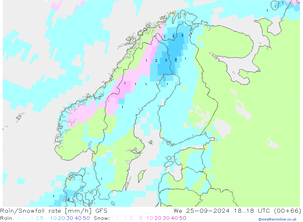 Regen/Sneeuwval GFS wo 25.09.2024 18 UTC