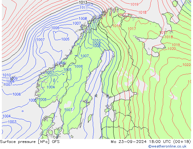 Surface pressure GFS Mo 23.09.2024 18 UTC