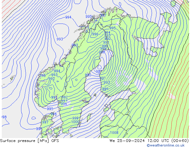 pression de l'air GFS mer 25.09.2024 12 UTC