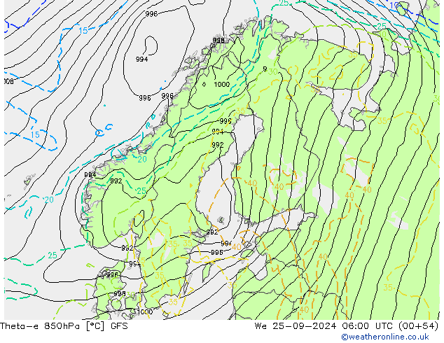 Theta-e 850hPa GFS We 25.09.2024 06 UTC