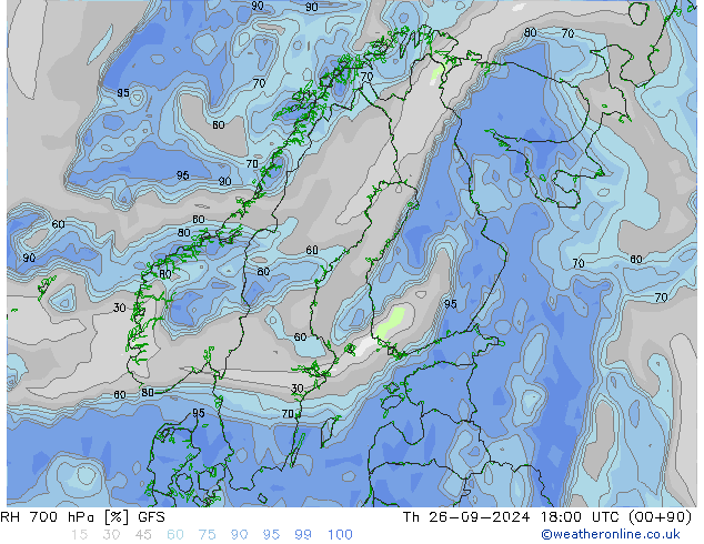 RH 700 hPa GFS Th 26.09.2024 18 UTC