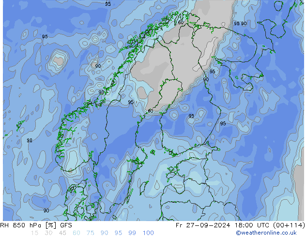 RH 850 hPa GFS Fr 27.09.2024 18 UTC