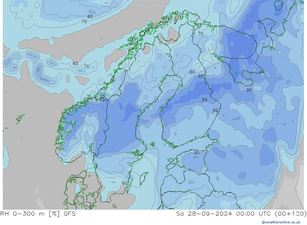 RH 0-300 m GFS Sáb 28.09.2024 00 UTC