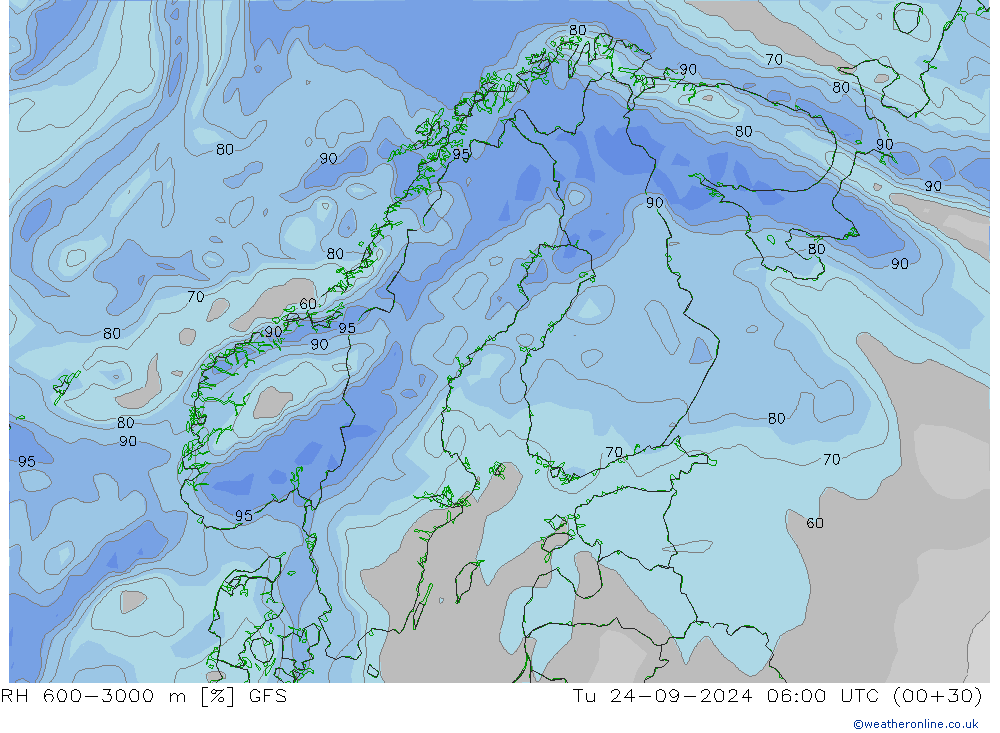 Humidité rel. 600-3000 m GFS mar 24.09.2024 06 UTC