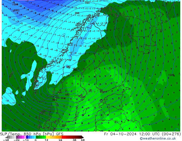 SLP/Temp. 850 hPa GFS pt. 04.10.2024 12 UTC