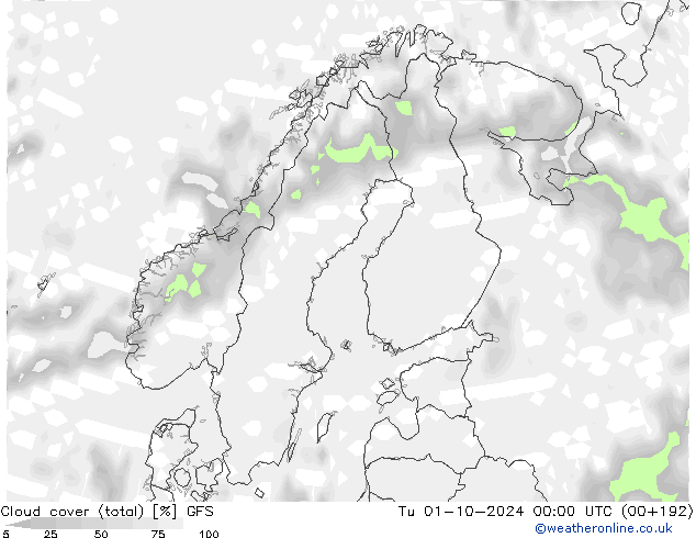 Nubi (totali) GFS mar 01.10.2024 00 UTC