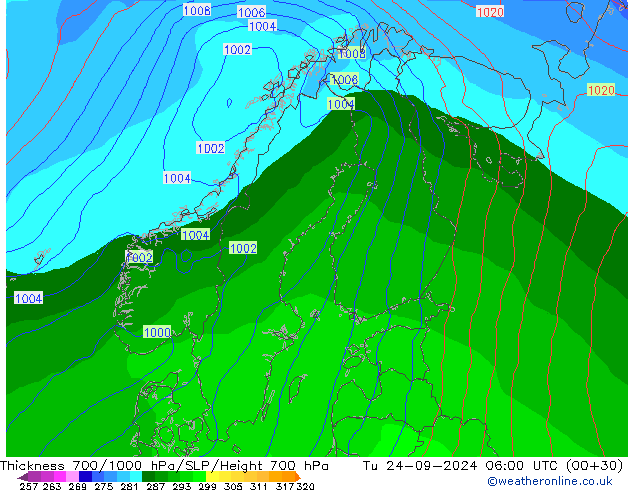 Thck 700-1000 hPa GFS Tu 24.09.2024 06 UTC