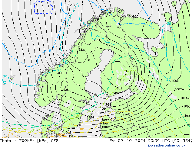 Theta-e 700hPa GFS Mi 09.10.2024 00 UTC