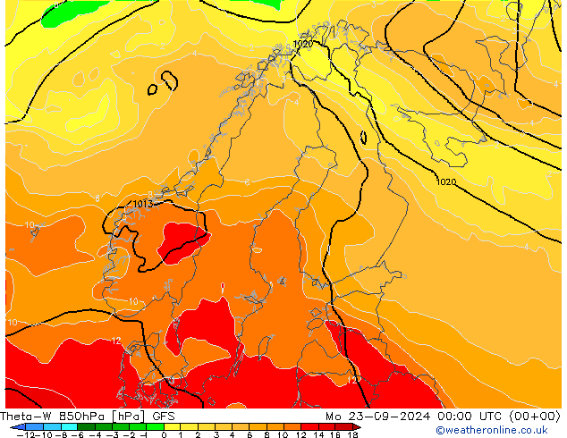 Theta-W 850hPa GFS Po 23.09.2024 00 UTC