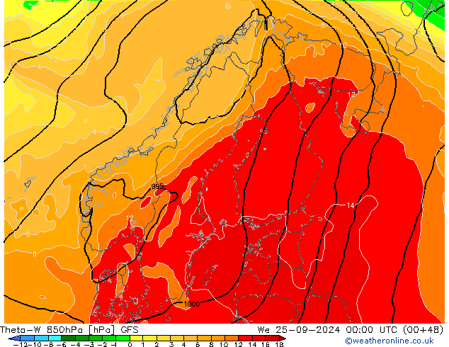 Theta-W 850hPa GFS Mi 25.09.2024 00 UTC