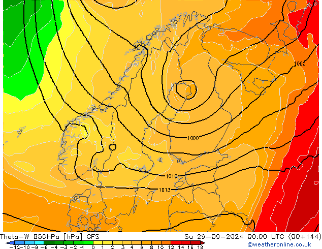 Theta-W 850hPa GFS nie. 29.09.2024 00 UTC