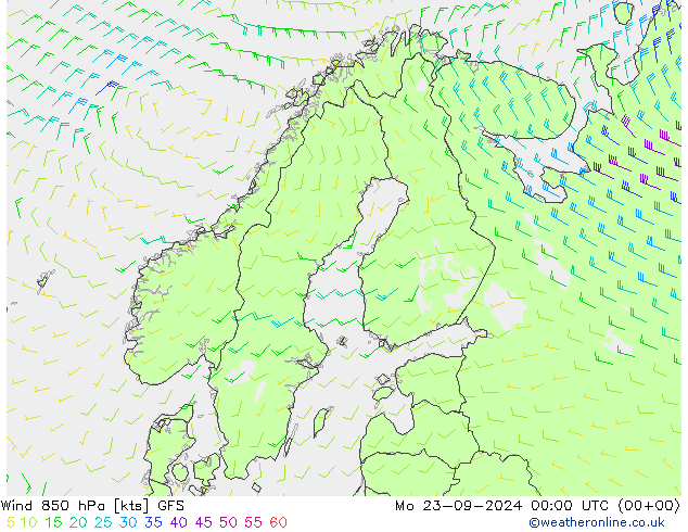 Vent 850 hPa GFS lun 23.09.2024 00 UTC