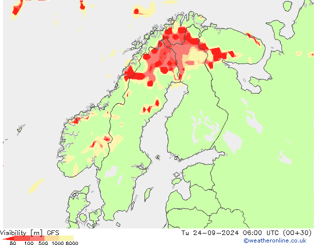 Sichtweite GFS Di 24.09.2024 06 UTC