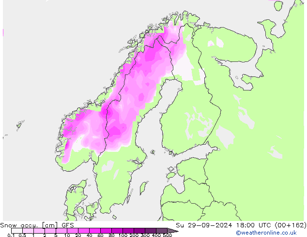 Snow accu. GFS Su 29.09.2024 18 UTC