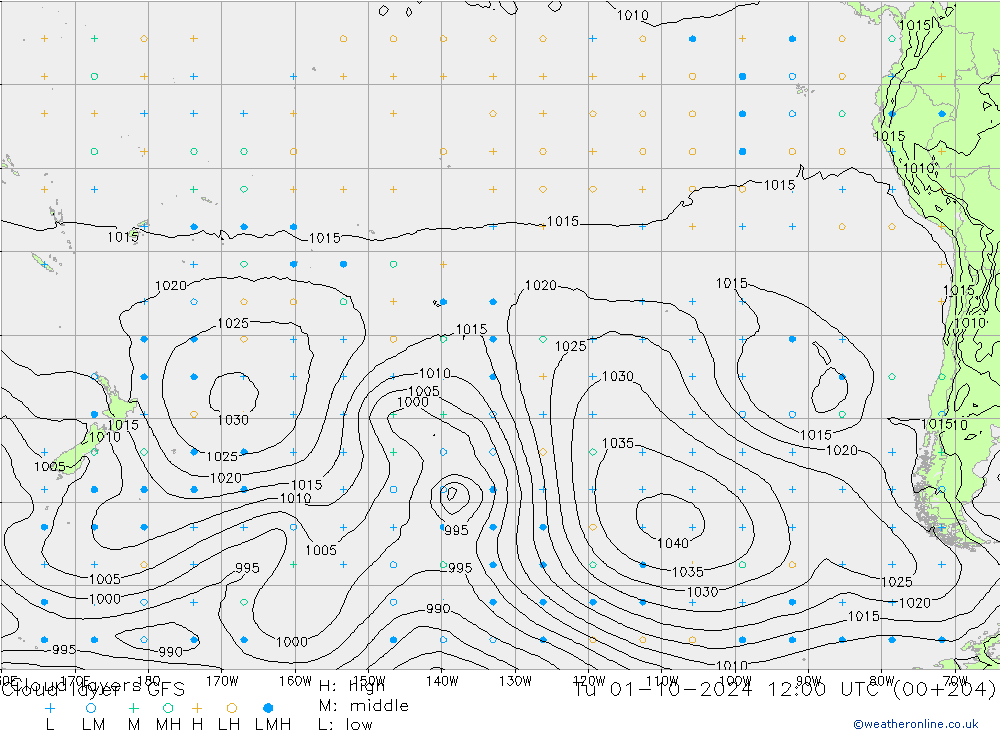 Cloud layer GFS Sa 01.10.2024 12 UTC