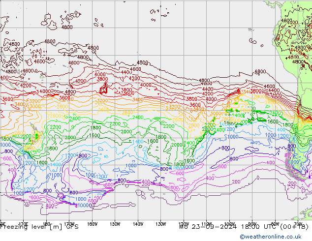 Isoterma de zero graus GFS Seg 23.09.2024 18 UTC