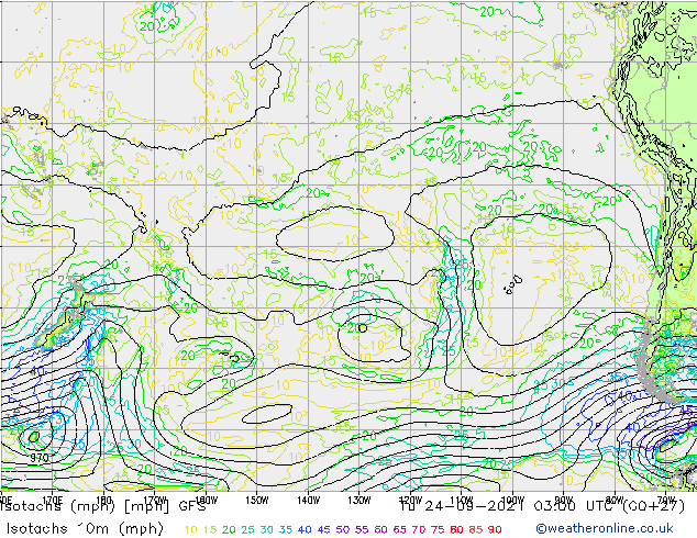 Isotachs (mph) GFS mar 24.09.2024 03 UTC