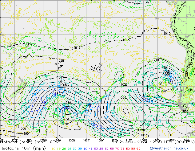 Isotachs (mph) GFS dom 29.09.2024 12 UTC